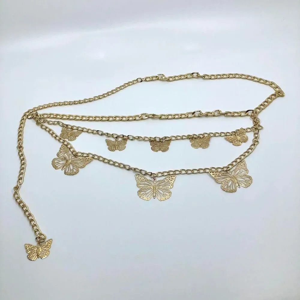 Women's Gold Butterfly Waist Chain Belt, 39.5 Inches, X7G9A1008